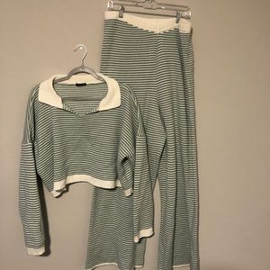 Worn Once Green & White Striped Knit Lounge Set